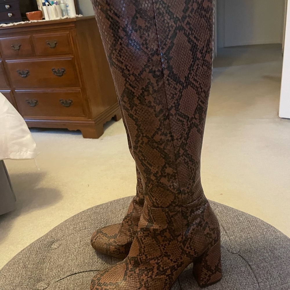 Anthropologie snake skin tall boots